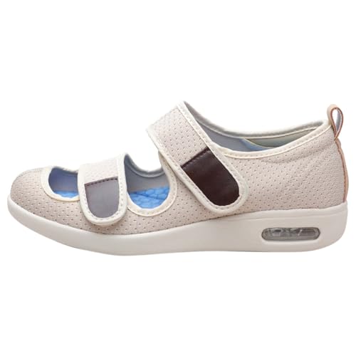 Slip On Walking Shoes Klettsandale Verband- und Rehaschuhe Bequeme Schuhe Damen breite füße Atmungsaktive Mesh-Up-Plateau-Turnschuhe Diabetiker Schuhe,Beige,42 EU von RZYW