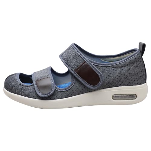 Slip On Walking Shoes Klettsandale Verband- und Rehaschuhe Bequeme Schuhe Damen breite füße Atmungsaktive Mesh-Up-Plateau-Turnschuhe Diabetiker Schuhe,Grau,40 EU von RZYW