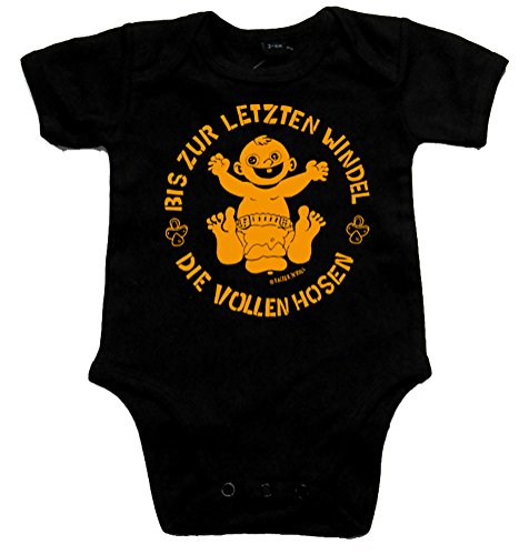 DIE VOLLEN Hosen Bis zur letzten Windel Black Baby-Body schwarz/orange, Größe 74 von Racker-n-Roll