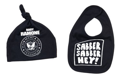 Racker-n-Roll Baby Ramone Sabber Sabber Hey Lätzchen & Mütze Set, Black von Racker-n-Roll