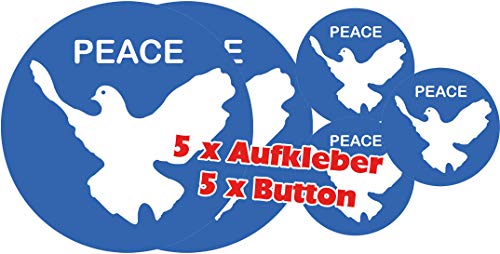 Racker-n-Roll PEACE Friedenstaube 5 x Aufkleber 5 x Button Pack von Racker-n-Roll
