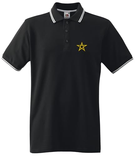 Racker-n-Roll Pentagramm Streifen Poloshirt Tipped Polo mit Stickemblem, Schwarz-weiß von Racker-n-Roll