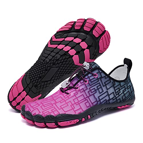 Racqua Wasserschuhe Badeschuhe Barfußschuhe Schwimmschuhe Strandschuhe Neoprenschuhe Aquaschuhe Surfschuhe Schnelltrocknend rutschfeste Atmungsaktiv Meeresschuhe Für Damen Herren Rose Schwarz 35 von Racqua