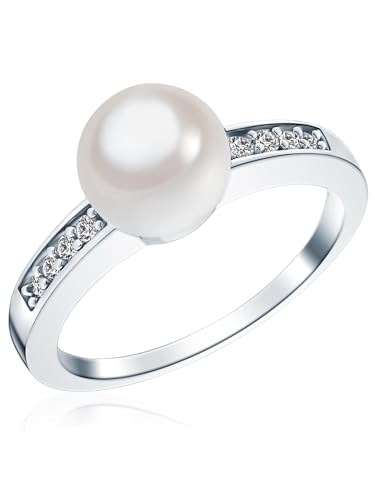 Rafaela Donata Damen-Ring 925 Sterling Silber Südsee-Muschelkernperle weiß Zirkonia weiss - Silberring mit Perle und Zirkonia farblos Perlenring 60800076 von Rafaela Donata