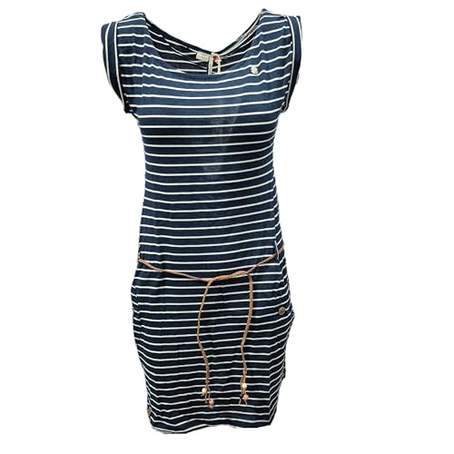 Ragwear Damen Kleid Sommerkleid Jerseykleid, Marine Blau Weiß Gestreift, Casual mit Kordelgürtel Ragwear Damen Kleid Sommerkleid Jerseykleid, Marine Blau Weiß Gestreift, Casual mit Kordelgürtel von Ragwear