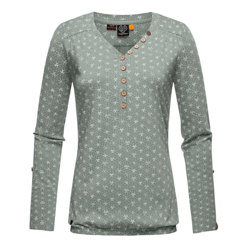 Ragwear Damen Shirt Longsleeve Langarmshirt Bluse Pinchi Print, Farbe:Grün, Größe:M, Artikel:-5036 Dusty Green von Ragwear