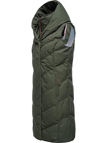 Ragwear Damen Winterjacke warme Steppweste lang mit Kapuze Natalka Vest Dark Olive Gr. XL von Ragwear