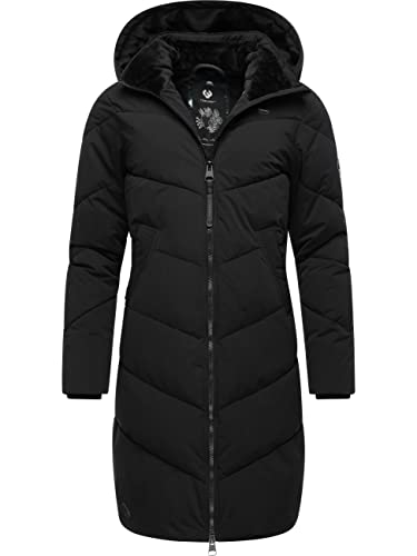 Ragwear Damen Wintermantel Warmer Steppmantel lang mit Abnehmbarer Kapuze Rebelka Black22 Gr. XL von Ragwear