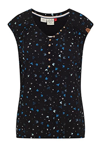 Ragwear SALTTY A Damen Frauen T-Shirt V-Ausschnitt,Shirt,Oberteil,Blusen-Shirt,Sommerbluse,ärmellos,Knopfleiste,Schwarz,M von Ragwear