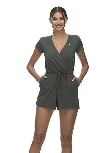 Ragwear SHARNA Damen Frauen Jumpsuit kurz,Overall,kurz,kurzarm,lässig,Rückenausschnitt,Grün,L von Ragwear