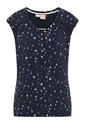 Ragwear SALTTY A Damen Frauen T-Shirt V-Ausschnitt,Shirt,Oberteil,Blusen-Shirt,Sommerbluse,ärmellos,Knopfleiste,Blau,L von Ragwear