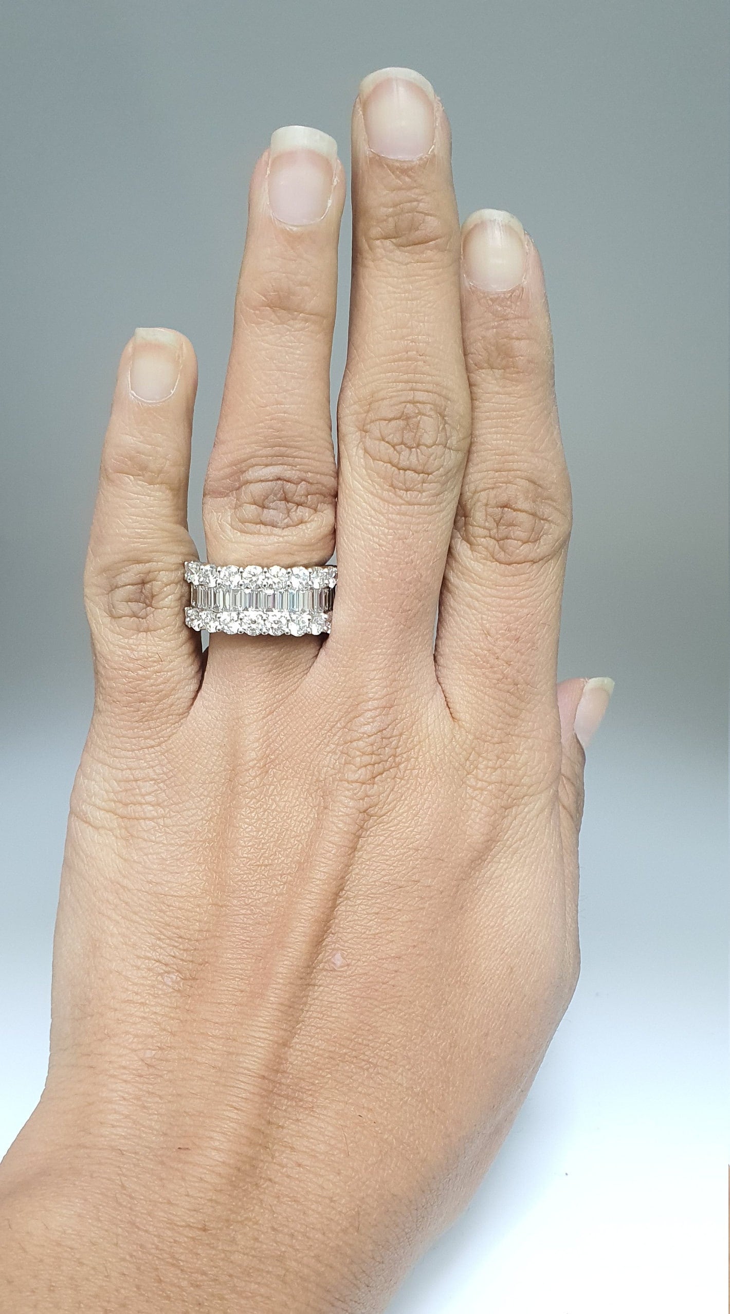 Platin Rund-Baguette Diamant Kleid Ring 3, 50Cts 10mm Breit Igi Zertifikat von RainaJewels