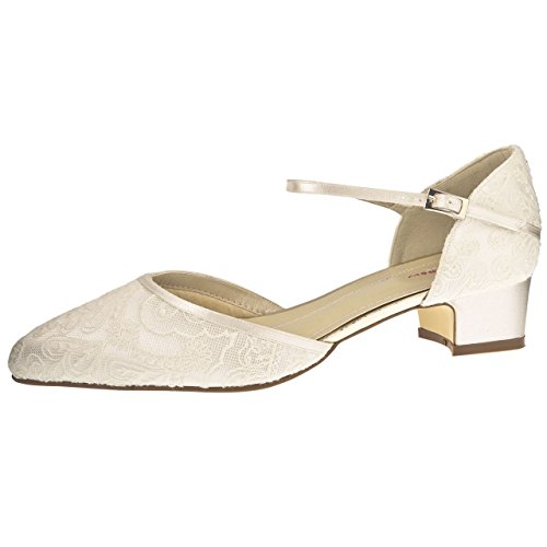 Rainbow Club Brautschuhe Angela - Pumps, Riemchen, Ivory/Creme, Satin, Spitze überzogen, Größe 37,5/ UK 4,5 - Tanzschuhe, Hochzeitsschuhe, Blockabsatz von Rainbow Club