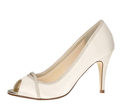 Rainbow Club Brautschuhe Chelsey - Pumps Peep Toe - Ivory Glitzer Satin - Gr 37.5 EU 4.5 UK von Rainbow Club