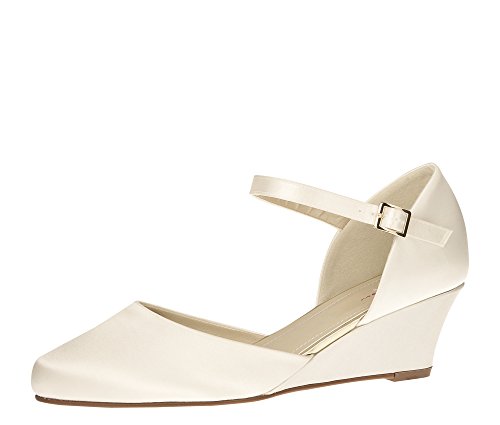 Rainbow Club Brautschuhe Mallory - Pumps Ivory Satin - Riemchen Keilabsatz - Gr 36 EU 3 UK von Rainbow Club