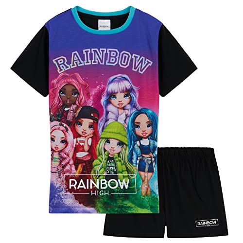 Rainbow High Pyjama Schlafkleidung Kurzarm | Schlafanzug-Set für Mädchen im Alter von 5-12 Jahren | Atmungsaktive Zweiteiliger Sommer Nachtwäsche für Kinder (Schwarz/Mehrfarbig, 11-12 Jahre) von Rainbow High