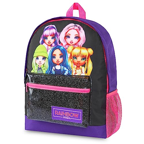 Rainbow High Rucksack Kinder Backpack Schulranzen Kinder Mädchen Hauptfach Vordertasche Reißverschluss Rucksack Schule von Rainbow High