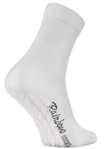 Rainbow Socks - Damen Herren Bunte Baumwolle Antirutsch Socken ABS - 1 Par - Weiß - Größen 39-41 von Rainbow Socks