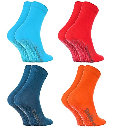 Rainbow Socks - Damen Herren Bunte Baumwolle Antirutsch Socken ABS - 4 Paar - Blau Rot Jeans Orange - Größen 39-41 von Rainbow Socks