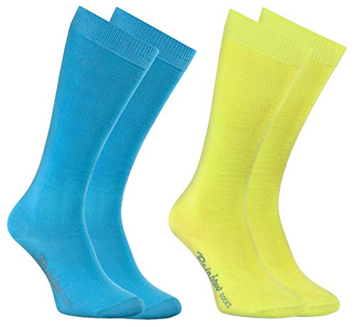Rainbow Socks - Jungen Mädchen Baumwolle Kniestrümpfe - 2 Paar - Blau Gelb - Größen 30-35 von Rainbow Socks
