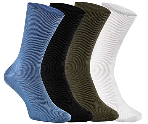 Rainbow Socks - Premium Damen Herren Diabetiker Socken Ohne Gummibund - 4 Paar - Khaki Jeans Weiß Schwarz - Größen 44-46 von Rainbow Socks