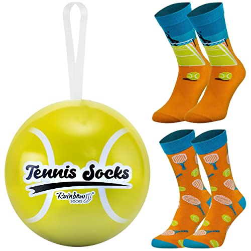 Rainbow Socks – Tennissocken In Einem Ball – Für Sportfans, Lustiges Geschenk Für Tennisfans, Ein Gadget Für Tennisspieler Und -Spielerinnen - 2 Paar - Größe 47-50 von Rainbow Socks