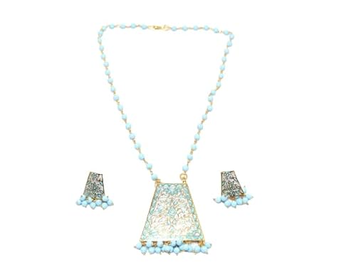 Rajasthan Gems Meena Schmuck-Set mit Anhänger, Ohrringe, 925er-Sterlingsilber, Emaille, Gold, Rhodium, handgefertigt, E690, Emaille von Rajasthan Gems