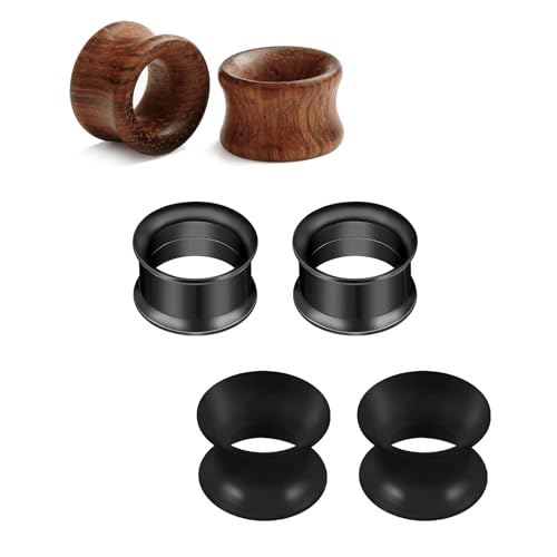 Rajnard Edelstahl Silikon Holz Tunnel Set 10mm Extra Weich und Flexibel Flesh Tunnel Ohr Plug Expander Hider Piercing Schmuck für Frauen und Männer Schwarz Holz von Rajnard