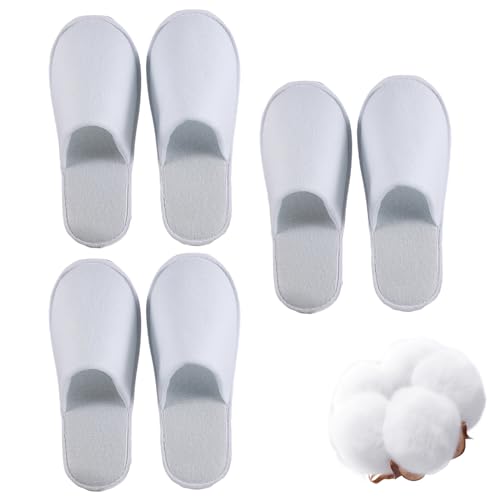 Rakiuty Einweg Slipper,Gästehausschuhe,Weiß Frottierslipper Hotelslipper,Frottee Slipper Gäste Pantoffel Set,Komprimiertes Handtuch,Universalgröße,Rutschfest,Für Hotel,Spa,Zuhause,3Paare von Rakiuty