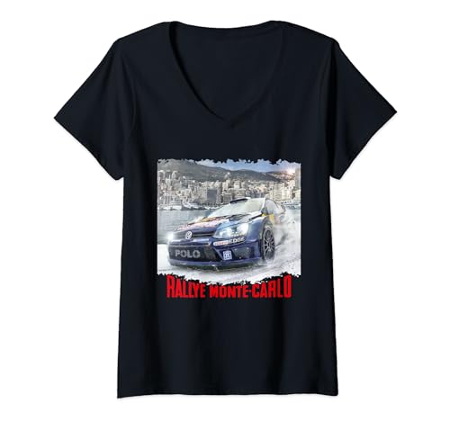 Damen Word Rallye Car Polo R WRC bei der Rally Monte Carlo T-Shirt mit V-Ausschnitt von Rallye Monte Carlo 2016