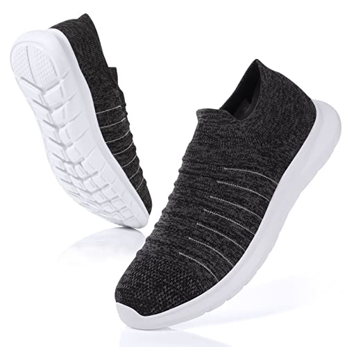 Ranberone Herren Turnschuhe Slip On Sneakers Herren Leichte Sportschuhe Laufschuhe Atmungsaktive Freizeit Joggingschuhe Bequeme rutschfeste Sommer Sneaker Outdoor Straßenlaufschuhe, Schwarzgrau 44 von Ranberone