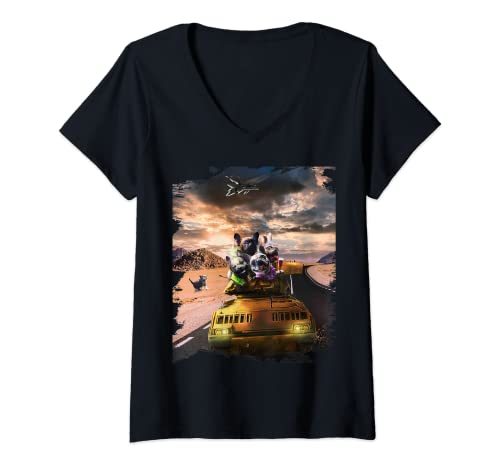 Damen Französische Bulldogge Hunde Roadtrip On Tank Lustig T-Shirt mit V-Ausschnitt von Random Galaxy