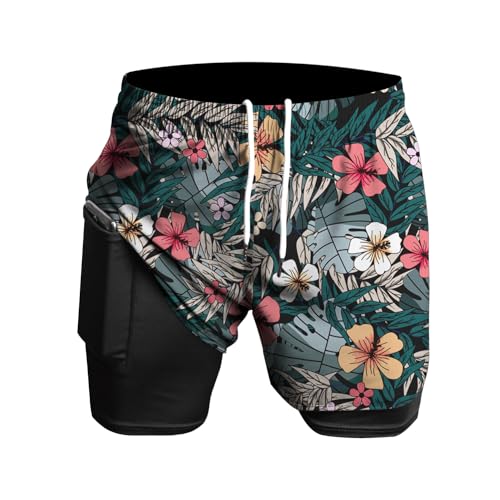 Herren Laufshorts 2 in 1 Shorts Gym Athletic Shorts Outdoor Marathon Workout Trainingsshorts Grüne Blume XL von Rane Sports