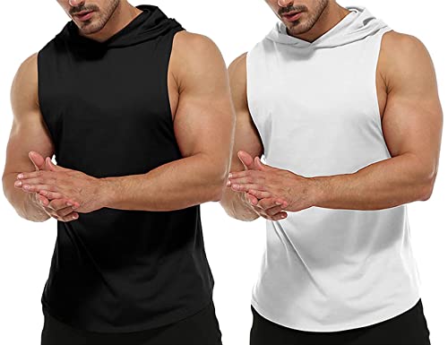 Rane Sports Herren Tank Top Ärmelloser Workout Sport Fitness Hoodie Muskelshirt für Gym Training 01 Schwarz+Weiß 2er-Pack 2XL von Rane Sports