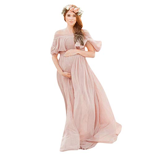 Raopuzi Schwangerschafts Kleid für Shooting Abendkleid Schwangerschaftskleid Fotoshooting Umstandskleider Frauen Elegant Schulterfreies Spitzenkleid Maxikleid Umstandsmode Festlich (1-Pink, M) von Raopuzi