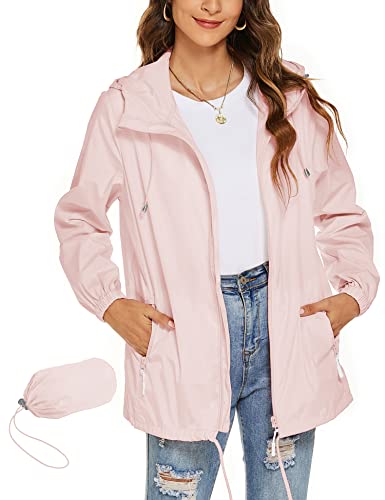 Rapbin Regenmantel Damen Wasserdicht Atmungsaktiv Laufjacke Fahrradjacke Packbar Faltbare Dünne Faltbare Regenjacke(Rosa,S) von Rapbin