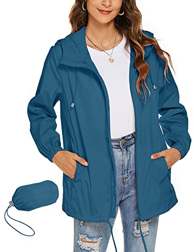 Rapbin Windbreaker Damen Wasserdicht Atmungsaktive Faltbare Regenjacke Outdoor Wandern Reisen Regenmantel Outdoorjacke(Pfauen Blau,L) von Rapbin