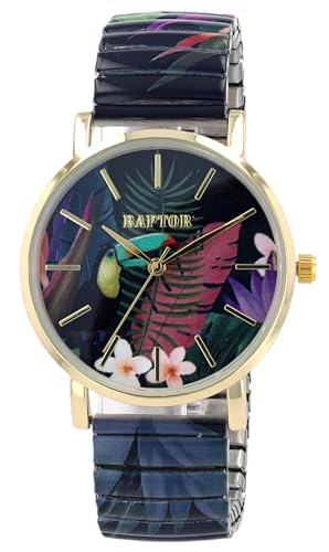 Raptor Colorful Edition Ø36mm Damen-Uhr Zugband Edelstahl Motiv Bunt Print Analog Quarz (bunt Tukan) von Raptor