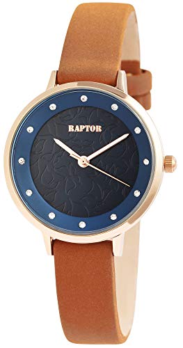 Raptor Damen-Uhr Echt Leder Armband Strass Stein Elegant Analog Quarz RA10184 (braun) von Raptor