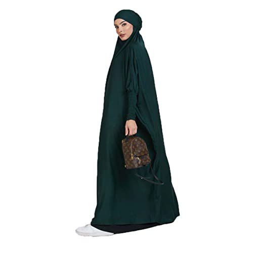 Ravent Damen Kleid Muslimisches Einteiliges Gebetskleid für Damen Abaya Kleid Islamischer Naher Osten Dubai Türkei Maxi Abaya Kaftan mit Hijab Kleid in voller Länge, Dunkelgrün von Ravent
