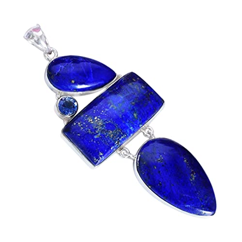 Anhänger aus massivem 925er-Sterlingsilber, Lapislazuli und Kyanit, hübsch aussehender handgefertigter Schmuck, Geburtstagsgeschenk, FSJ-5979, Stein, Lapislazuli und Kyanit von Ravishing Impressions Jewellery