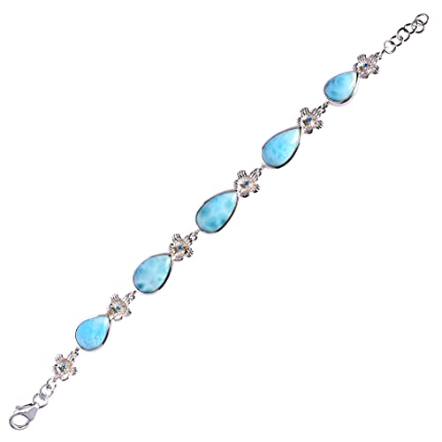 Armband aus massivem 925er Sterlingsilber mit natürlichem Larimar und blauem Quarz, wunderschöner handgefertigter Schmuck, Geburtstagsgeschenk FSJ-5826, Stein, Larimar und blauer Quarz von Ravishing Impressions Jewellery