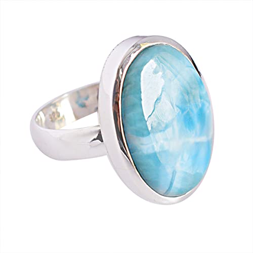 Larimar FSJ-5724 Ring aus massivem 925er Sterlingsilber, wunderbarer handgefertigter Schmuck, Geschenk für Sie, Stein:, Larimar von Ravishing Impressions Jewellery