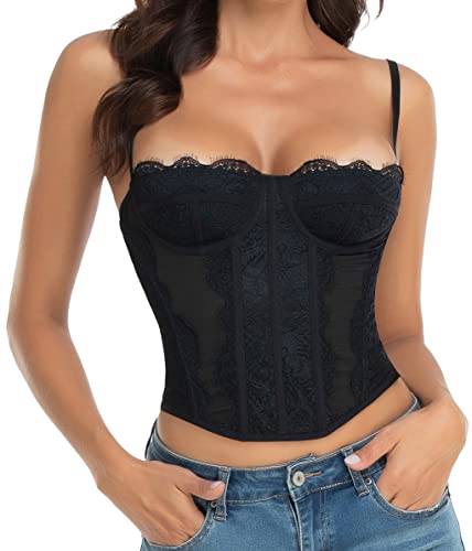 Raxnode Spitze Bustier Korsett Tops für Frauen - Sexy Ausgehen Party Club Top mit Schnalle, Schwarz, X-Large Raxnode Spitze Bustier Korsett Tops für Frauen - Sexy Ausgehen Party Club Top mit Schnalle, Schwarz, X-Large von Raxnode