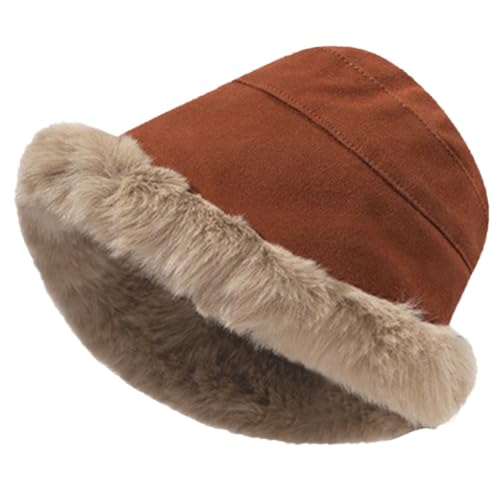 Rayson Damenmützen Winter Gefüttert Weit Elegant Mütze Damen Winter Bommel mit Ohrenschutz Fischerhut Damen Winter Winddichte Mütze Fleece Futter(Braun,One Size) von Rayson