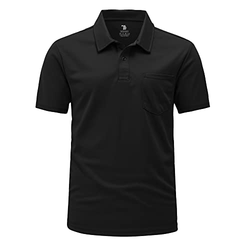 Rdruko Herren Atmungsaktive Golf Polo Shirts Kurzarm mit Tasche Casual Arbeit Outdoor Wandern T-Shirts, Schwarz , 3XL von Rdruko