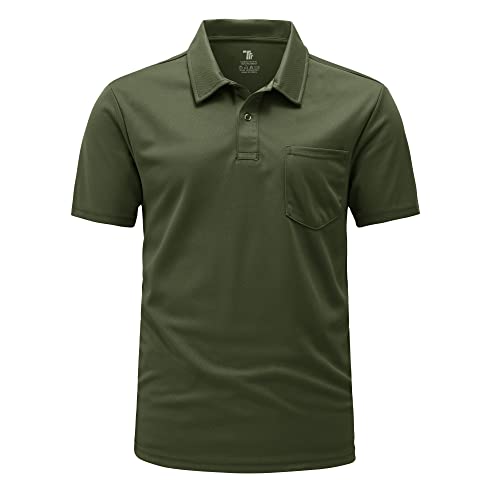 Rdruko Herren Atmungsaktive Golf Polo Shirts Kurzarm mit Tasche Casual Arbeit Outdoor Wandern T-Shirts, armee-grün, XL von Rdruko