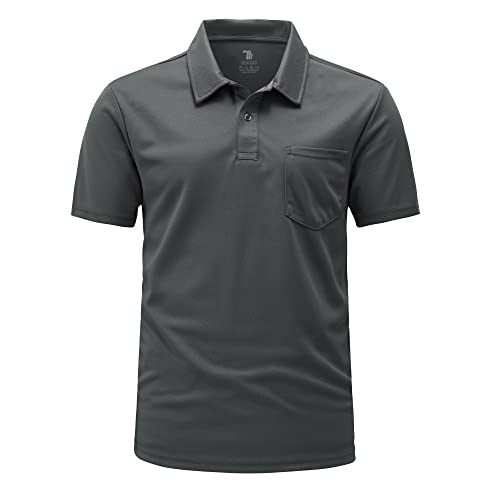 Rdruko Herren Atmungsaktive Golf Polo Shirts Kurzarm mit Tasche Casual Arbeit Outdoor Wandern T-Shirts, dunkelgrau, M von Rdruko