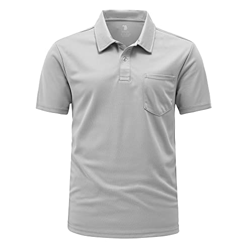 Rdruko Herren Atmungsaktive Golf Polo Shirts Kurzarm mit Tasche Casual Arbeit Outdoor Wandern T-Shirts, hellgrau, L von Rdruko