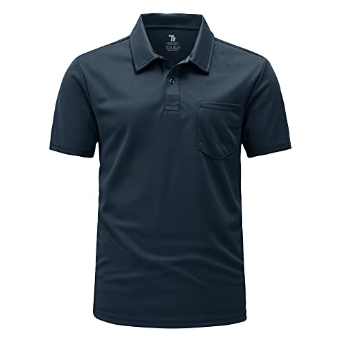 Rdruko Herren Atmungsaktive Golf Polo Shirts Kurzarm mit Tasche Casual Arbeit Outdoor Wandern T-Shirts, marineblau, 3XL von Rdruko